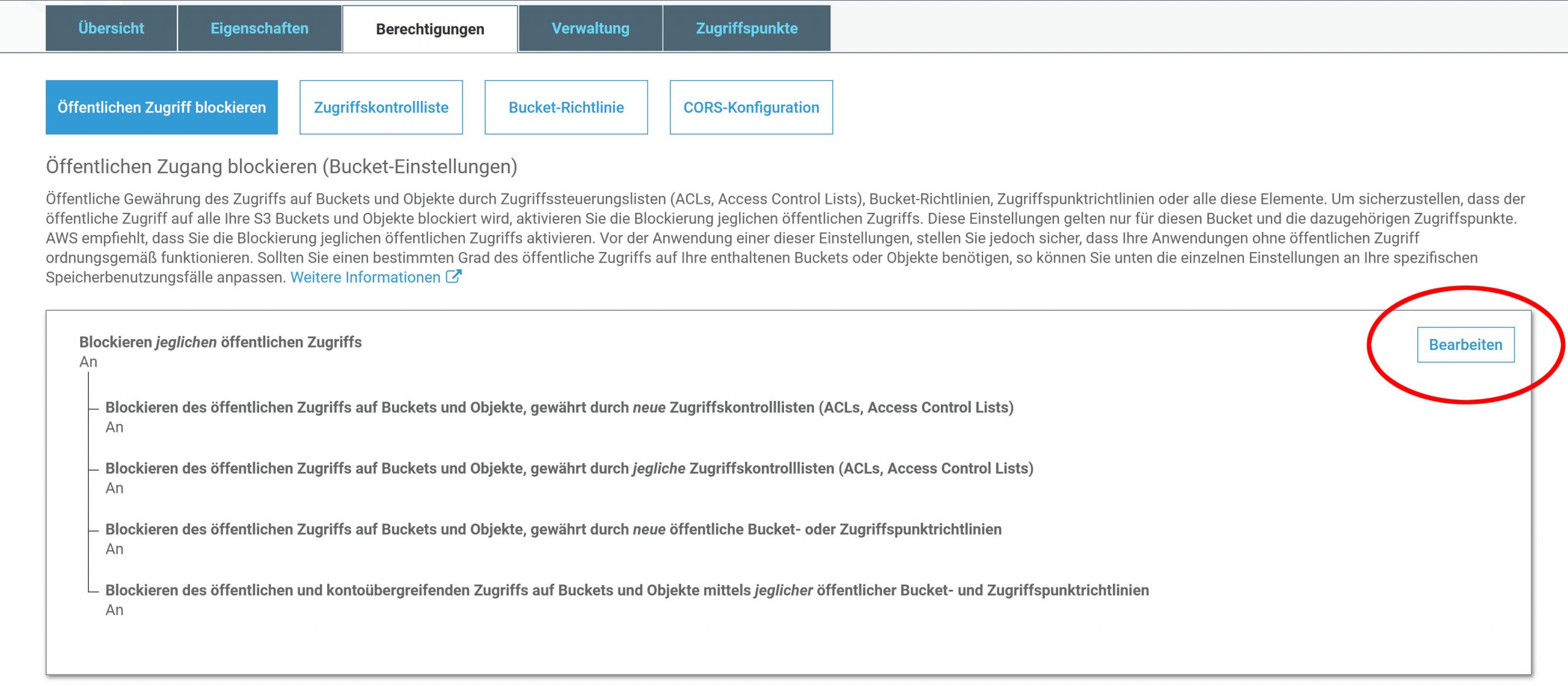 S3 Öffentlichen Zugriff blockieren ausschalten