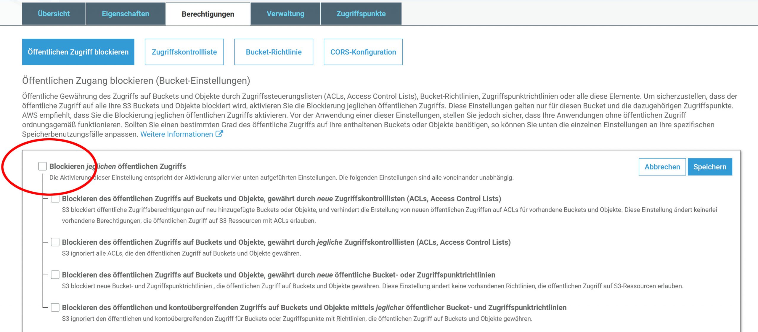 AWS S3 Zugriffschutz ausstellen