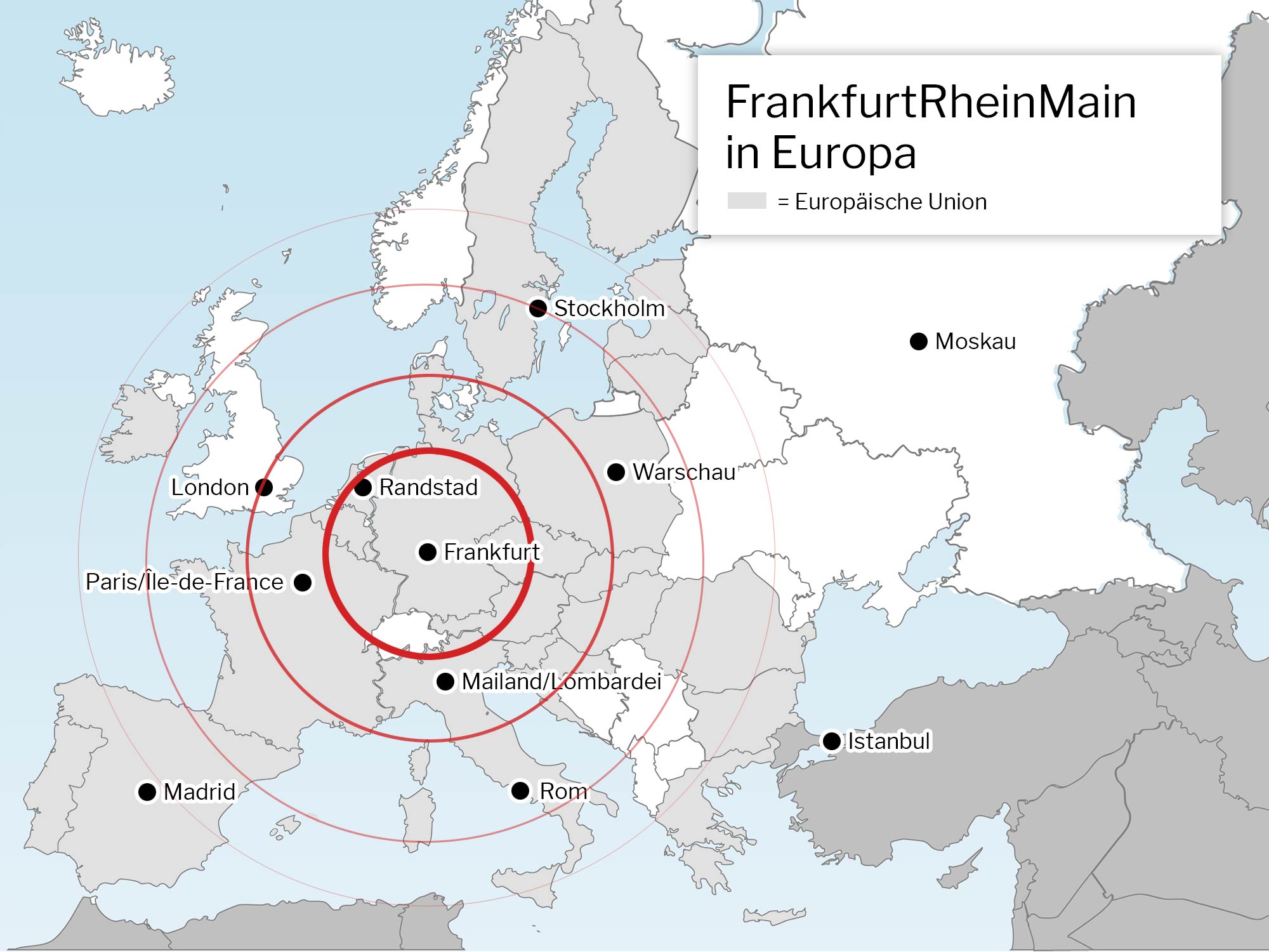 Frankfurt Karte - Rhein-Main-Gebiet - Frankfurt Lage Europa - Zentrum der EU